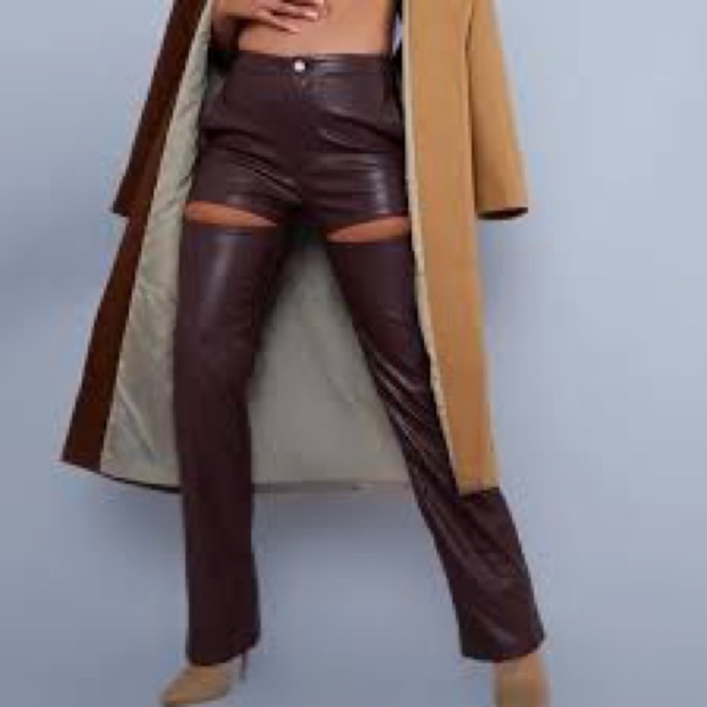 2 FOR $25 Pretty Little Thing Faux Leather Split Thigh Pants Straight Leg 8 NEW